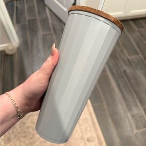 Gray Insulated Tumbler with Wood Lid - Home Dining